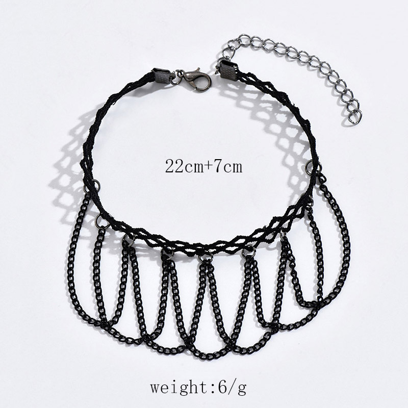 Vintage Black Lace Anklet with Hanging Chain Details